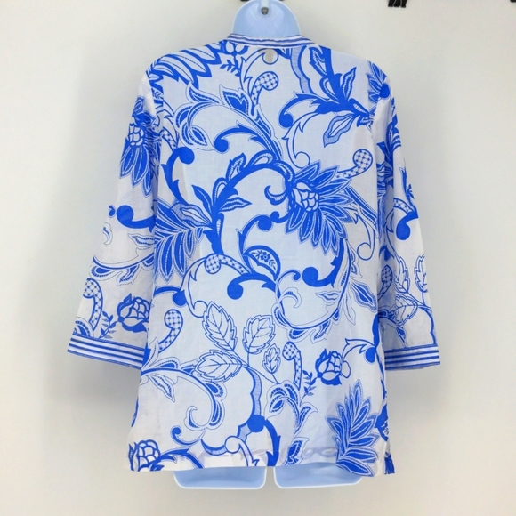 Talbots White & Blue Paisley Floral Light Weight Cotton Tunic Shirt Small - Picture 4 of 6